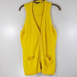 VINCE yellow 100% cashmere button down racerback sweater vest.